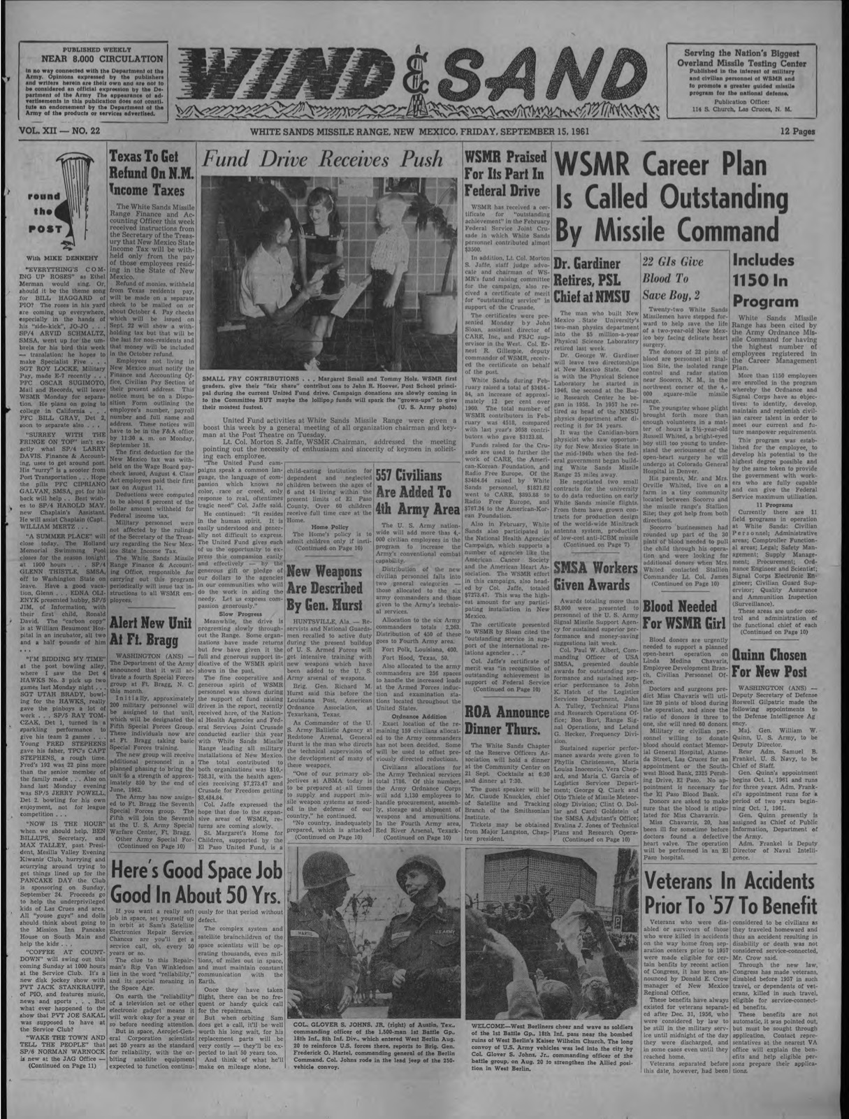 1961 'Wind & Sand' Newspaper Clipping Highlighting PSL Founding Director Dr. Gardiner